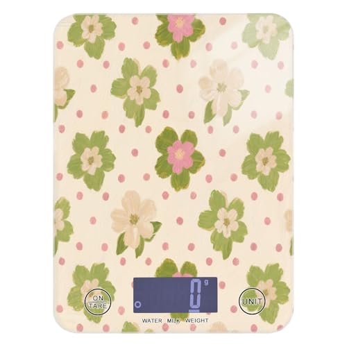 Tragbare Waage für Lebensmittel, 5 kg/5 g, schöne grüne Blumen, Gramm- und Unzen-Skala mit 4 Einheiten für Espresso, Espresso, Diät (Batterien nicht im Lieferumfang enthalten) von miaozhen