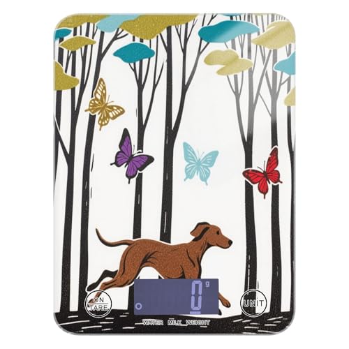 Wasserdichte Lebensmittelwaage für Reisen, 5 kg/5 g, Holz, Jagdhund, Anime-Muster, Küchenwaage in Gramm mit 4 Einheiten für Gewichtsverlust, Gewürze, Backen (Batterien nicht im Lieferumfang enthalten von miaozhen