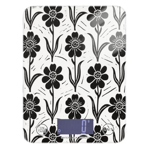 Wasserdichte kleine Küchenwaage für Lebensmittel, 5 kg/5 g, schwarze Retro-Blumen, kleine digitale Küchenwaage mit 4 Einheiten zum Backen, Backen, Seifenherstellung (Batterien nicht im Lieferumfang von miaozhen