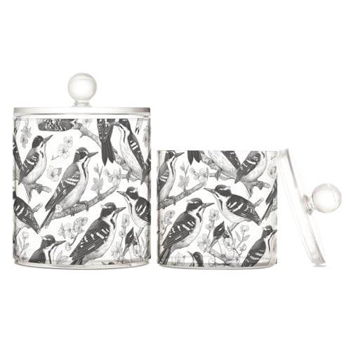 miaozhen Aufbewahrungsboxen aus Kunststoff mit Deckel, Cartoon-Tierspecht, Schwarz und Weiß, transparent, Badezimmer-Utensilien, dekorative Zahnseide-Aufbewahrungsdose für Wattestäbchen, Wattepads miaozhen Aufbewahrungsboxen aus Kunststoff mit Deckel, Cartoon-Tierspecht, Schwarz und Weiß, transparent, Badezimmer-Utensilien, dekorative Zahnseide-Aufbewahrungsdose für Wattestäbchen, Wattepads von miaozhen