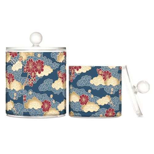 miaozhen Blaue und goldene japanische Vintage-Blumen, transparenter Kunststoff-Süßigkeiten-Organizer mit Deckel, Badezimmer-Utensilien, dekorative Zahnseide-Aufbewahrungsdose für Wattestäbchen miaozhen Blaue und goldene japanische Vintage-Blumen, transparenter Kunststoff-Süßigkeiten-Organizer mit Deckel, Badezimmer-Utensilien, dekorative Zahnseide-Aufbewahrungsdose für Wattestäbchen von miaozhen
