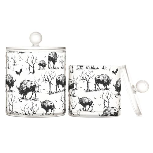 miaozhen Buffalo Hill Tree Aufbewahrungsboxen aus Kunststoff mit Deckel, Badezimmer-Utensilien, dekoratives Aufbewahrungsglas für Wattestäbchen, Wattepads, Zahnseide-Picker, Büroklammern, S 2 miaozhen Buffalo Hill Tree Aufbewahrungsboxen aus Kunststoff mit Deckel, Badezimmer-Utensilien, dekoratives Aufbewahrungsglas für Wattestäbchen, Wattepads, Zahnseide-Picker, Büroklammern, S 2 von miaozhen