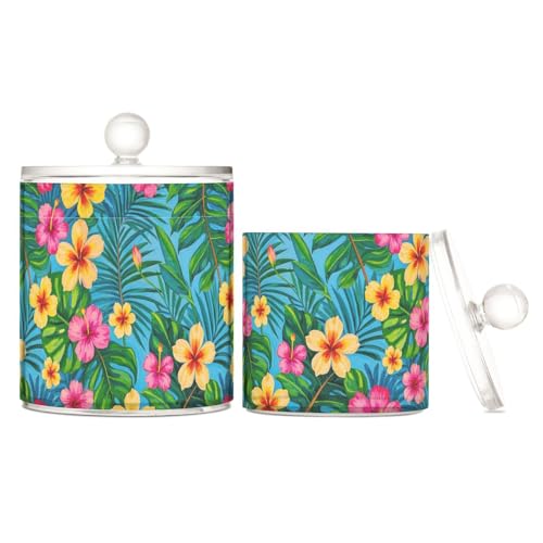 miaozhen Bunte Sommer-Hawaii-Blumen, transparenter Kunststoff-Aufbewahrungs-Organizer mit Deckel, Badezimmer-Utensilien, dekoratives Aufbewahrungsglas für Wattestäbchen, Wattepads, Zahnseide-Picker miaozhen Bunte Sommer-Hawaii-Blumen, transparenter Kunststoff-Aufbewahrungs-Organizer mit Deckel, Badezimmer-Utensilien, dekoratives Aufbewahrungsglas für Wattestäbchen, Wattepads, Zahnseide-Picker von miaozhen