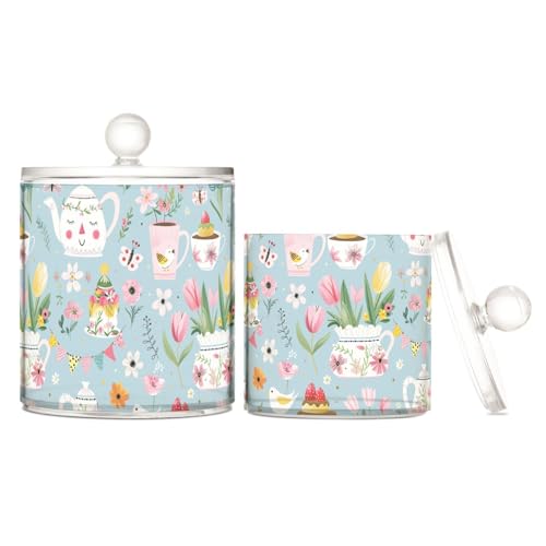 miaozhen Frischblumen-Becher, Kunststoff, transparent, mit Deckel, Kommode, Essentials, dekorative kleine Aufbewahrungsbehälter für Wattestäbchen, Wattepads, Zahnseide-Picker, Büroklammern, 2 Stück miaozhen Frischblumen-Becher, Kunststoff, transparent, mit Deckel, Kommode, Essentials, dekorative kleine Aufbewahrungsbehälter für Wattestäbchen, Wattepads, Zahnseide-Picker, Büroklammern, 2 Stück von miaozhen