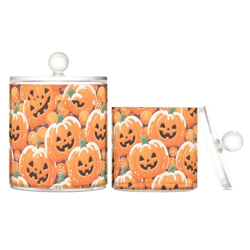 miaozhen Happy Halloween Pumpkin Aufbewahrungs-Organizer aus transparentem Kunststoff mit Deckel, Kommode, Essentials, dekorative kleine Aufbewahrungsbehälter für Wattestäbchen, Wattepads miaozhen Happy Halloween Pumpkin Aufbewahrungs-Organizer aus transparentem Kunststoff mit Deckel, Kommode, Essentials, dekorative kleine Aufbewahrungsbehälter für Wattestäbchen, Wattepads von miaozhen
