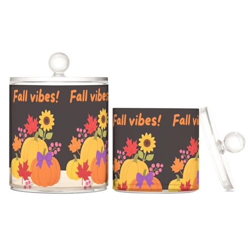 miaozhen Hello Fall Herbst-Kürbis-Blumen-Organizer aus transparentem Kunststoff mit Deckel, Badezimmer-Utensilien, dekorative Aufbewahrungsbehälter für Wattestäbchen, Wattepads, Zahnseide-Picker von miaozhen