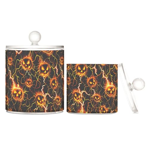 miaozhen Horrors Lightning Pumpkin Halloween transparente Kunststoff-Aufbewahrungsboxen mit Deckel, Kommode, Essentials, dekorative Zahnseide-Aufbewahrungsdose für Wattestäbchen, Wattepads miaozhen Horrors Lightning Pumpkin Halloween transparente Kunststoff-Aufbewahrungsboxen mit Deckel, Kommode, Essentials, dekorative Zahnseide-Aufbewahrungsdose für Wattestäbchen, Wattepads von miaozhen