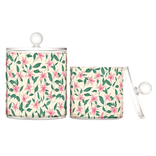 miaozhen Kleine Kunststoffbehälter mit rosa Blumen und grünen Blättern, transparenter Kunststoffbehälter zur Aufbewahrung mit Deckel, Badezimmer-Utensilien, dekoratives Aufbewahrungsglas für miaozhen Kleine Kunststoffbehälter mit rosa Blumen und grünen Blättern, transparenter Kunststoffbehälter zur Aufbewahrung mit Deckel, Badezimmer-Utensilien, dekoratives Aufbewahrungsglas für von miaozhen