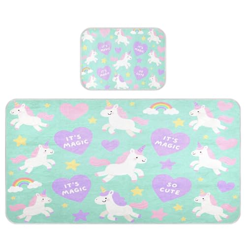 miaozhen Kühlende Baby-Matratzenauflage, 71,1 x 132,1 cm, atmungsaktiv, niedliche Einhörner, rosa und grün, Regenbogen-Herz-Matratzenauflage für Kinder, Erwachsene miaozhen Kühlende Baby-Matratzenauflage, 71,1 x 132,1 cm, atmungsaktiv, niedliche Einhörner, rosa und grün, Regenbogen-Herz-Matratzenauflage für Kinder, Erwachsene von miaozhen
