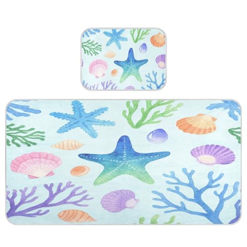 miaozhen Kühlende Babybett-Matratze, wasserdicht, 71,1 x 132,1 cm, waschbar, Kinder-Aquarell unter Seestern, bunte Matratzenschoner für Kinder, Erwachsene von miaozhen