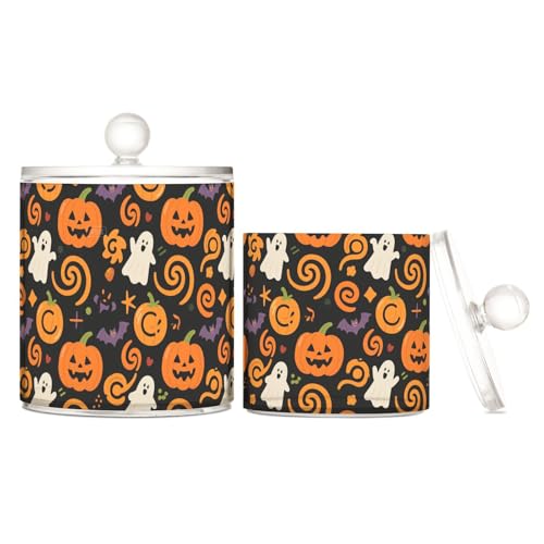 miaozhen Niedliche orangefarbene Kürbis-Geister für Halloween, transparente Kunststoff-Aufbewahrungsboxen mit Deckel, Badezimmer-Utensilien, dekoratives Aufbewahrungsglas für Wattestäbchen, Wattepads miaozhen Niedliche orangefarbene Kürbis-Geister für Halloween, transparente Kunststoff-Aufbewahrungsboxen mit Deckel, Badezimmer-Utensilien, dekoratives Aufbewahrungsglas für Wattestäbchen, Wattepads von miaozhen