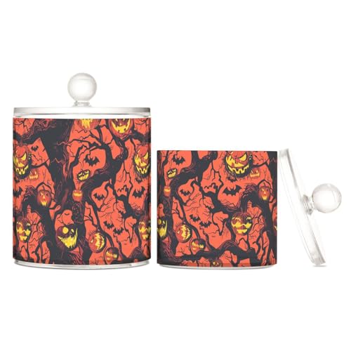 miaozhen Scary Elm Holloween transparenter Kunststoff-Organizer mit Deckel, Kommode, Essentials, dekorative kleine Aufbewahrungsbehälter für Wattestäbchen, Wattepads, Zahnseide-Picker, Büroklammern, 2 von miaozhen