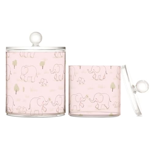 miaozhen Süßer weißer Tier-Elefant, rosa transparenter Kunststoff-Aufbewahrungs-Organizer mit Deckel, Kommode, Essentials, dekorative Zahnseide-Aufbewahrungsdose für Wattestäbchen, Wattepads miaozhen Süßer weißer Tier-Elefant, rosa transparenter Kunststoff-Aufbewahrungs-Organizer mit Deckel, Kommode, Essentials, dekorative Zahnseide-Aufbewahrungsdose für Wattestäbchen, Wattepads von miaozhen