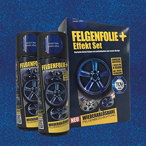 mibenco FELGENFOLIE+ Effekt Set, 2 x 400 ml, Metallic Effekt, Tsunami Blue Metallic Effect (€ 3,75 / 100 ml) von mibenco