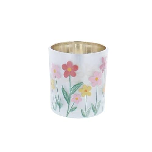 Teelichthalter - Blumen - grau - ca. 7,3 x 7,3 x 8 cm von mica Living