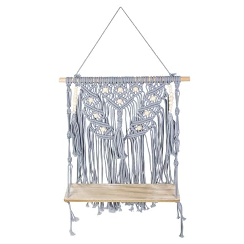 mica Living Hängeregal Makramee - grau/braun - ca. 50 x 60 x 83 cm von mica Living