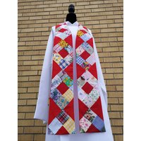 Rote Patchwork Quilt Klerus Stola Genäht Aus Upcycled Vintage Stoff Für Priester, Pfarrer, Kirchengottesdienstleiter, Officiant Oder Ehrfurcht von micah6verse8