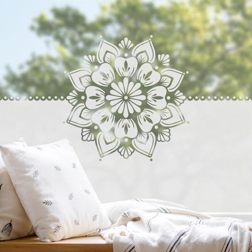 micasia Fensterfolie statisch haftend Spirituell Sichtschutz Milchglas - Made in Germany - Mandala Modern Blickdicht Scheibe Innen Weiss Schlafzimmer Wohnzimmer Küche Glas 1498 (80x120cm) von micasia