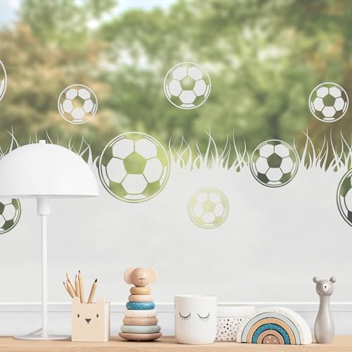 micasia Fensterfolie statisch haftend Sport Sichtschutz Milchglas - Made in Germany - Fußball Modern Blickdicht Scheibe Innen Weiss Kinderzimmer Glas 1488 (180x60cm) von micasia
