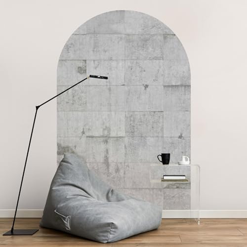 micasia Rundbogen Fototapete selbstklebend - 3D Steinoptik Vliestapete Made in Germany UV-beständig Geruchsfrei - Beton Industrial grau Wohnzimmer Schlafzimmer 1048 (150x225cm) von micasia
