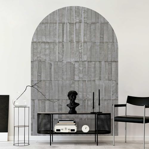 micasia Rundbogen Fototapete selbstklebend - 3D Steinoptik Vliestapete Made in Germany UV-beständig Geruchsfrei - Beton Industrial grau Wohnzimmer Schlafzimmer 1049 (150x225cm) von micasia
