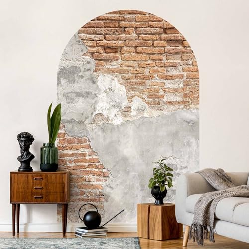 micasia Rundbogen Fototapete selbstklebend - 3D Steinoptik Vliestapete Made in Germany UV-beständig Geruchsfrei - Beton Shabby rot Wohnzimmer Schlafzimmer 1282 (75x112.5cm) von micasia