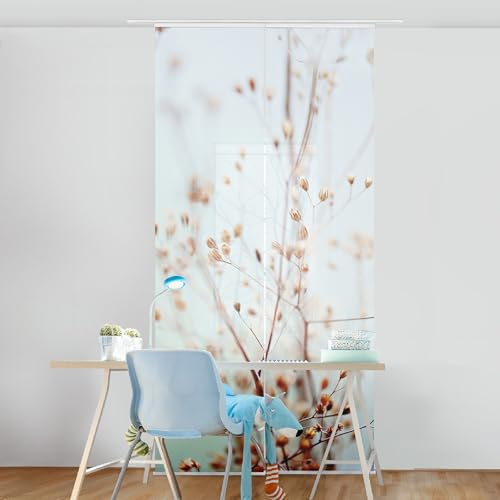micasia Schiebegardine halbtransparent 60er Paneel Klett Blumen Textil lichtdurchlässig - Gräser Modern Flächenvorhang beige Wohnzimmer Schlafzimmer 2444 (120x250 cm - 2er Set) von micasia