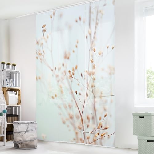 micasia Schiebegardine halbtransparent 60er Paneel Klett Blumen Textil lichtdurchlässig - Gräser Modern Flächenvorhang beige Wohnzimmer Schlafzimmer 2444 (180x250 cm - 3er Set) von micasia
