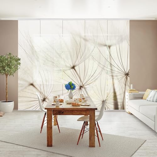 micasia Schiebegardine halbtransparent 60er Paneel Klett Blumen Textil lichtdurchlässig - Gräser Vintage Flächenvorhang Weiss Wohnzimmer Schlafzimmer 1595 (300x250 cm - 5er Set) von micasia
