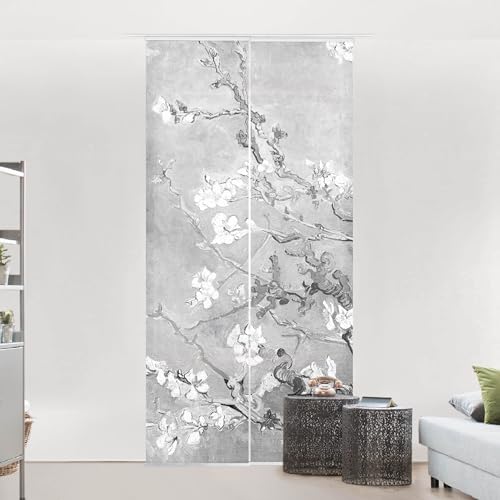 micasia Schiebegardine halbtransparent 60er Paneel Klett Blumen Textil lichtdurchlässig - Motiv Modern Flächenvorhang grau Wohnzimmer Schlafzimmer 2524 (120x250 cm - 2er Set) von micasia