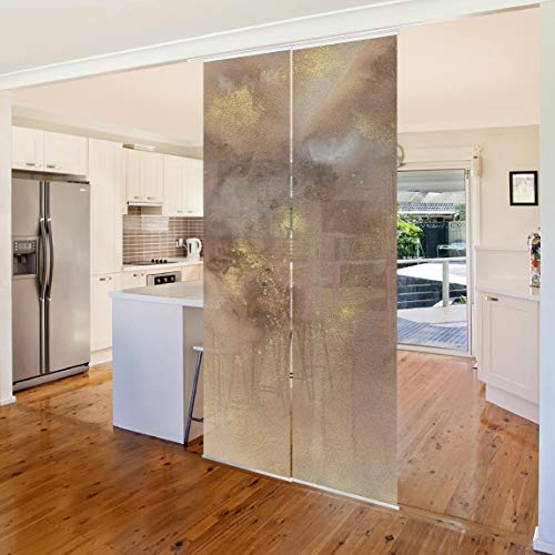 micasia Schiebegardine halbtransparent 60er Paneel Klett Kunstdruck Textil lichtdurchlässig - Motiv Abstrakt Flächenvorhang beige Wohnzimmer Schlafzimmer 1894 (120x250 cm - 2er Set) von micasia