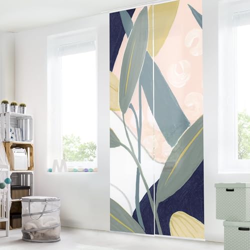 micasia Schiebegardine halbtransparent 60er Paneel Klett Muster Textil lichtdurchlässig - Pflanzen Tropisch Flächenvorhang gelb Wohnzimmer Schlafzimmer 2511 (120x250 cm - 2er Set) von micasia