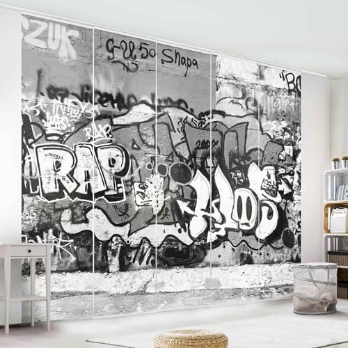 micasia Schiebegardine halbtransparent 60er Paneel Klett Steinoptik Textil lichtdurchlässig - Motiv Modern Flächenvorhang Wohnzimmer Schlafzimmer 1305 (300x250 cm - 5er Set) von micasia