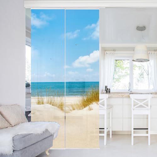 micasia Schiebegardine halbtransparent 60er Paneel Klett Strand Textil lichtdurchlässig - Motiv Modern Flächenvorhang Wohnzimmer Schlafzimmer 1659 (120x250 cm - 2er Set) von micasia
