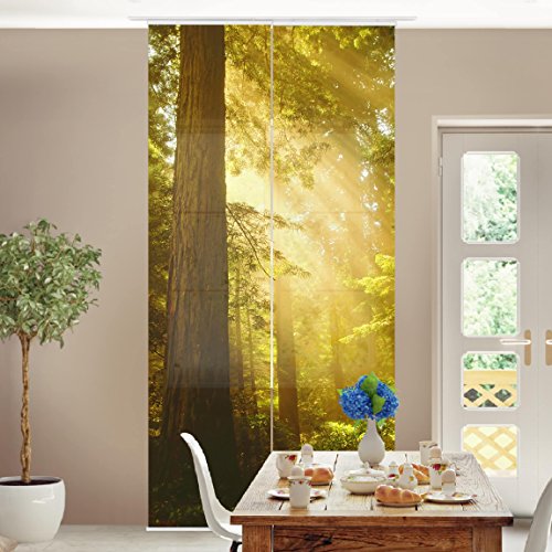 micasia Schiebegardine halbtransparent 60er Paneel Klett Wald Textil lichtdurchlässig - Motiv Modern Flächenvorhang gelb Wohnzimmer Schlafzimmer 1471 (120x250 cm - 2er Set) von micasia