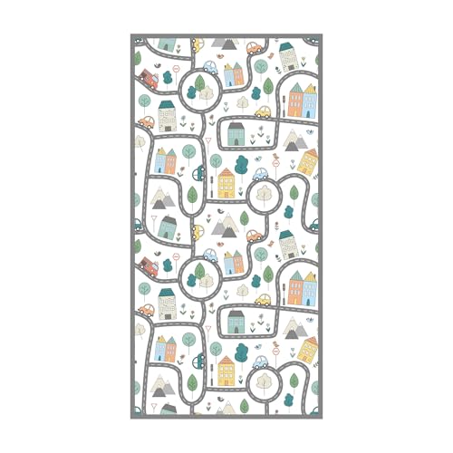 micasia Vinylteppich nass abwischbar Kinderzimmer Bodenschutz - Made in Germany - Auto Modern 2,2mm dünne Vinyl Bodenmatte bunt Kinderteppich trittsichere Matte 6203 (80x160cm) von micasia