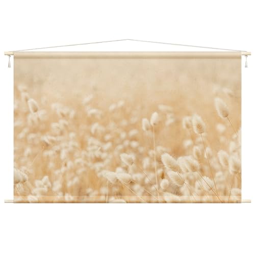 Wandteppich Botanik Stoffbild inkl. Holzstäbe & Seile Wanddeko - Made in Germany - Gräser Modern beige Wohnzimmer Schlafzimmer Wandbehang 1872 (110x73cm) von micasia