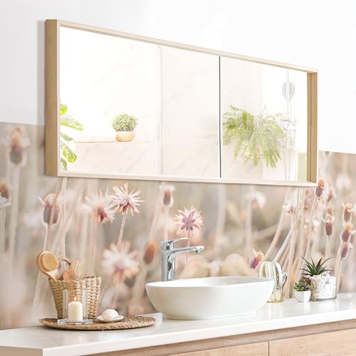 micasia Wandverkleidung Bad selbstklebend wasserfest Blumen fugenlos Wandpaneel - made in Germany - Blumenwiese Hartfolie matt beige Badrückwand Landhaus statt Fliesen 1148 (140x40cm) von micasia
