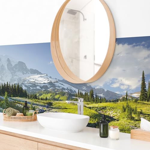 micasia Wandverkleidung Bad selbstklebend wasserfest Blumen fugenlos Wandpaneel - made in Germany - Blumenwiese Hartfolie matt grün Badrückwand Motiv statt Fliesen 1016 (260x75cm) von micasia