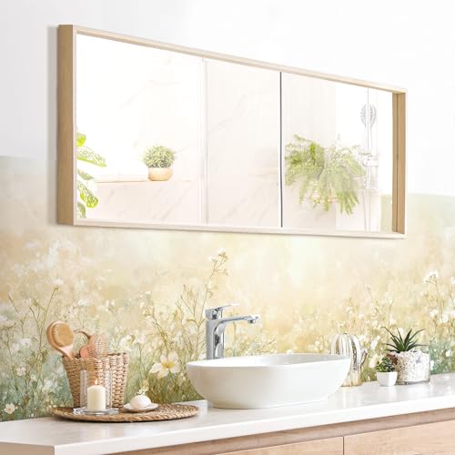 micasia Wandverkleidung Bad selbstklebend wasserfest Blumen fugenlos Wandpaneel - made in Germany - Blumenwiese Hartfolie matt pastell Badrückwand Landhaus statt Fliesen 1126-P (230x65cm) von micasia