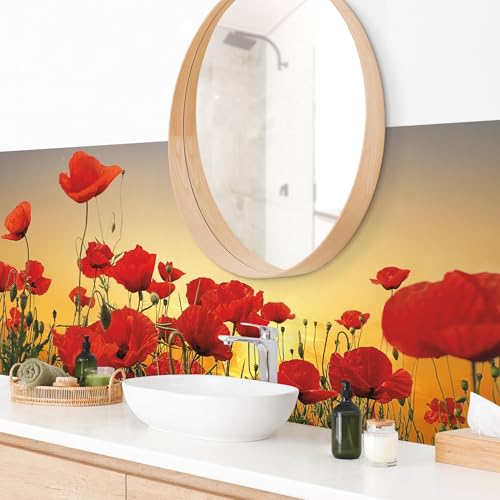 micasia Wandverkleidung Bad selbstklebend wasserfest Blumen fugenlos Wandpaneel - made in Germany - Blumenwiese Hartfolie matt rot Badrückwand Motiv statt Fliesen 1099 (260x75cm) von micasia