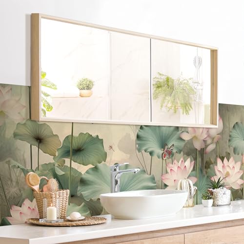 micasia Wandverkleidung Bad selbstklebend wasserfest Blumen fugenlos Wandpaneel - made in Germany - Design Hartfolie matt grün Badrückwand Tropisch statt Fliesen 1084 (230x65cm) von micasia