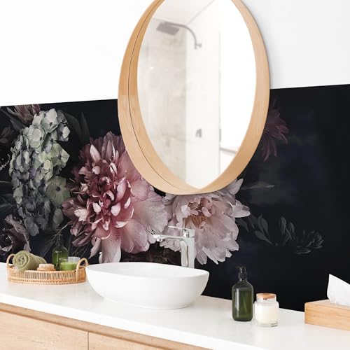 micasia Wandverkleidung Bad selbstklebend wasserfest Blumen fugenlos Wandpaneel - made in Germany - Design Hartfolie matt schwarz Badrückwand Motiv statt Fliesen 1023-P (230x65cm) von micasia