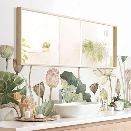 micasia Wandverkleidung Bad selbstklebend wasserfest Blumen fugenlos Wandpaneel - made in Germany - Gräser Hartfolie matt grün Badrückwand Aquarell Tropisch statt Fliesen 1004 (245x70cm) von micasia