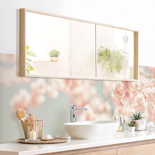micasia Wandverkleidung Bad selbstklebend wasserfest Blumen fugenlos Wandpaneel - made in Germany - Kirschblüte Hartfolie matt rosa Badrückwand Landhaus statt Fliesen 1077-P (350x100cm) von micasia
