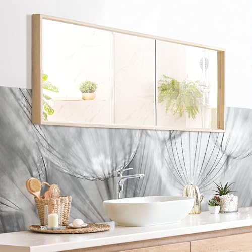 micasia Wandverkleidung Bad selbstklebend wasserfest Blumen fugenlos Wandpaneel - made in Germany - Pusteblume Hartfolie matt schwarz weiss Badrückwand Motiv statt Fliesen 1127-P (210x60cm) von micasia