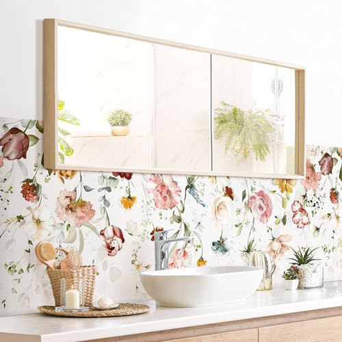 micasia Wandverkleidung Bad selbstklebend wasserfest Blumen fugenlos Wandpaneel - made in Germany - Ranke Hartfolie matt pastell Badrückwand Aquarell Illustration statt Fliesen 1128-P (230x65cm) von micasia