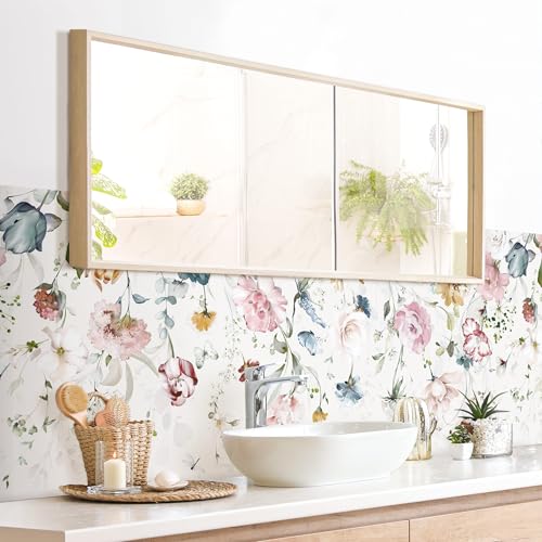 micasia Wandverkleidung Bad selbstklebend wasserfest Blumen fugenlos Wandpaneel - made in Germany - Ranke Hartfolie matt pastell Badrückwand Aquarell Illustration statt Fliesen 1130-P (245x70cm) von micasia