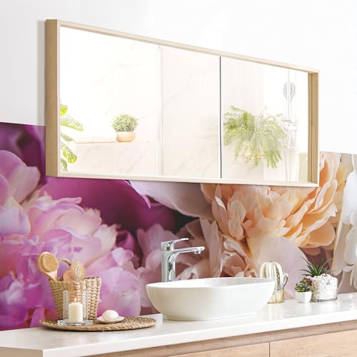 micasia Wandverkleidung Bad selbstklebend wasserfest Blumen fugenlos Wandpaneel - made in Germany - Rose Hartfolie matt pastell Badrückwand Landhaus statt Fliesen 1022 (160x45cm) von micasia