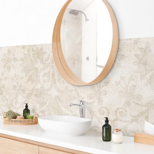 micasia Wandverkleidung Bad selbstklebend wasserfest Muster fugenlos Wandpaneel - made in Germany - Barock Hartfolie matt beige Badrückwand Shabby statt Fliesen 1005-P (210x60cm) von micasia